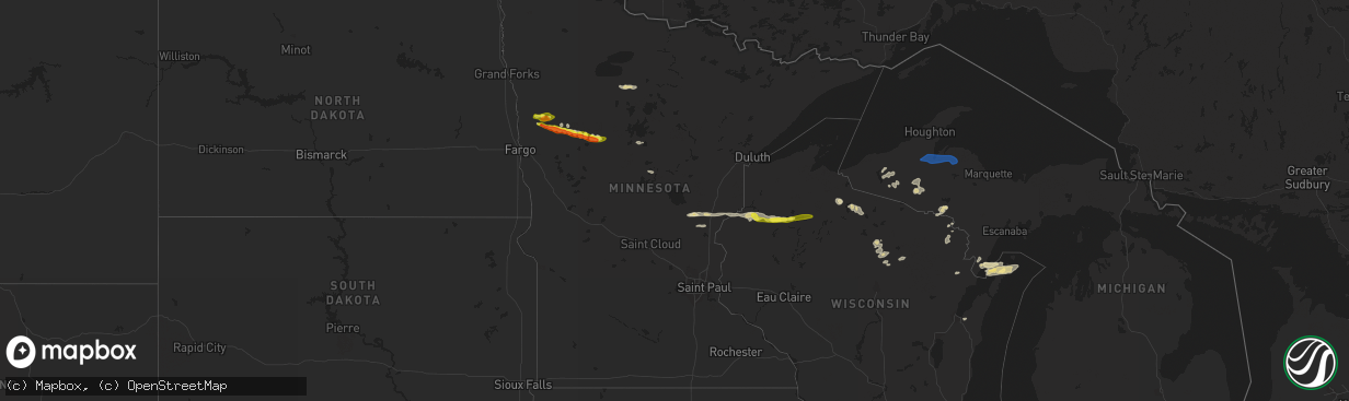 Hail map in Minnesota on September 6, 2021