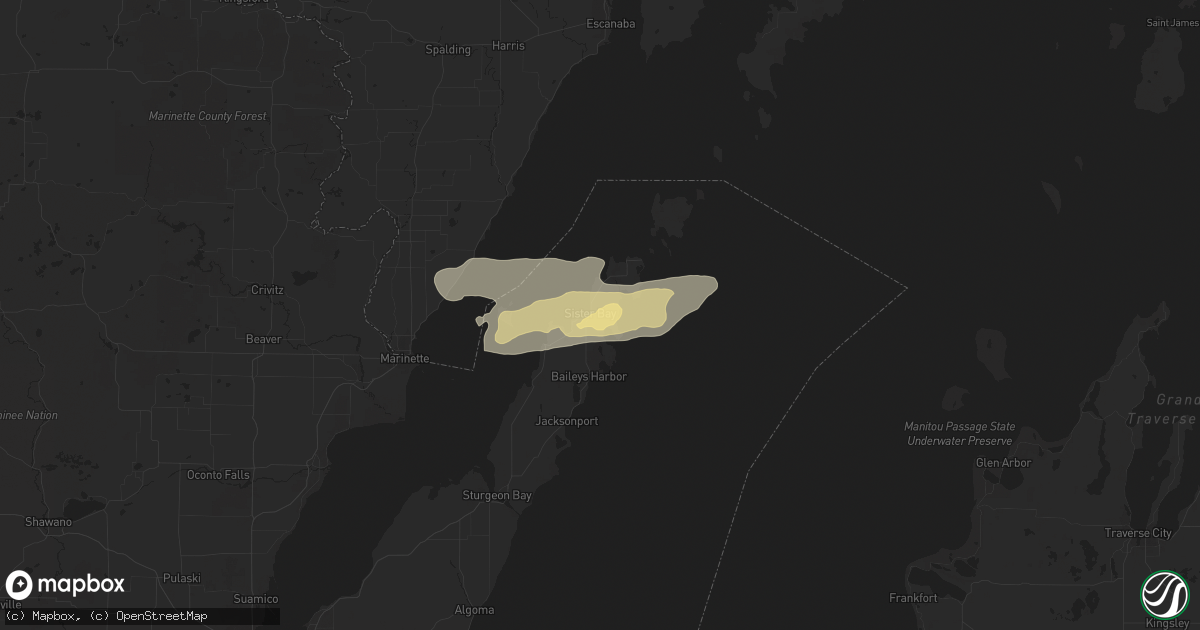 Hail map in Sister Bay, WI on September 6, 2021