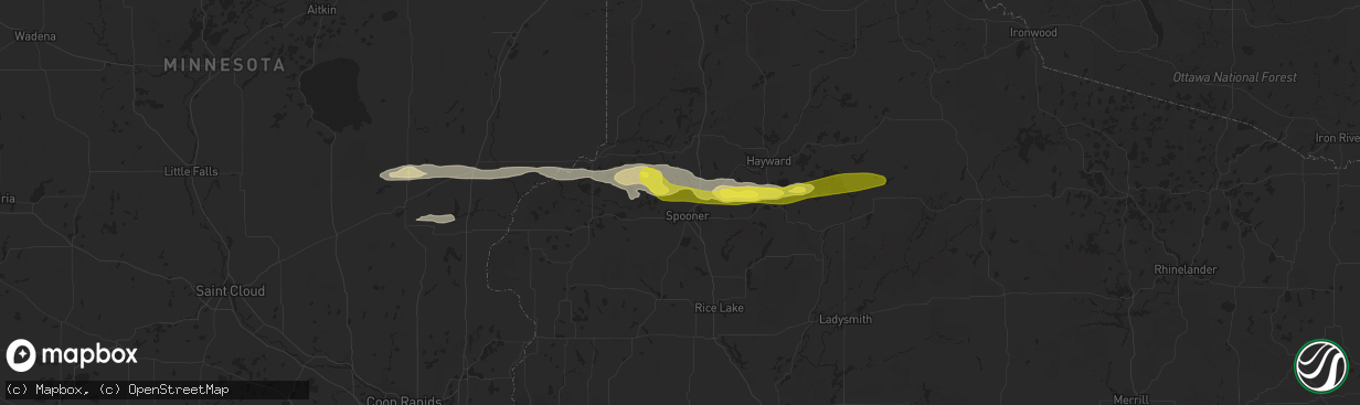 Hail map in Spooner, WI on September 6, 2021