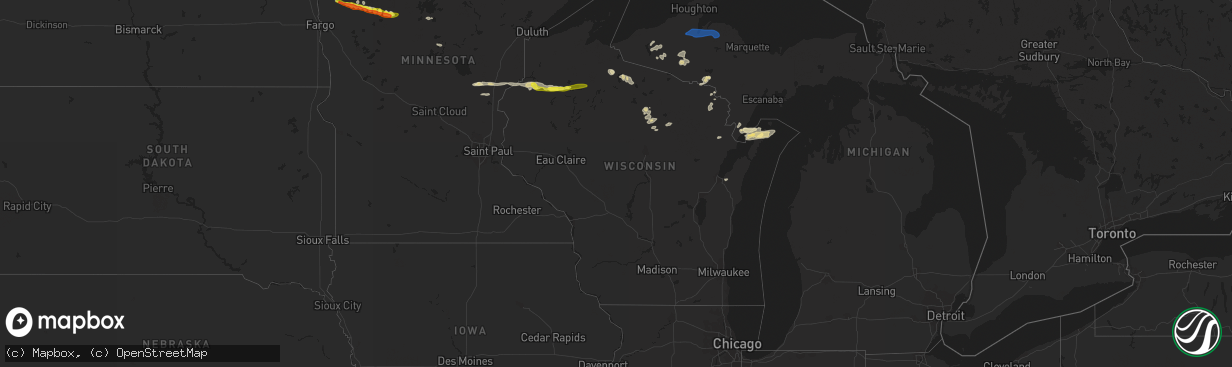 Hail map in Wisconsin on September 6, 2021