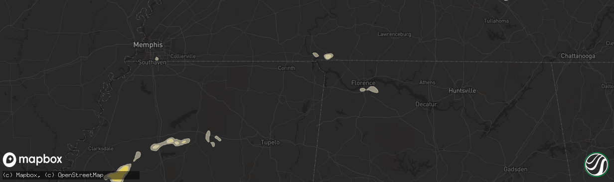 Hail map in Muscle Shoals, AL on September 6, 2022