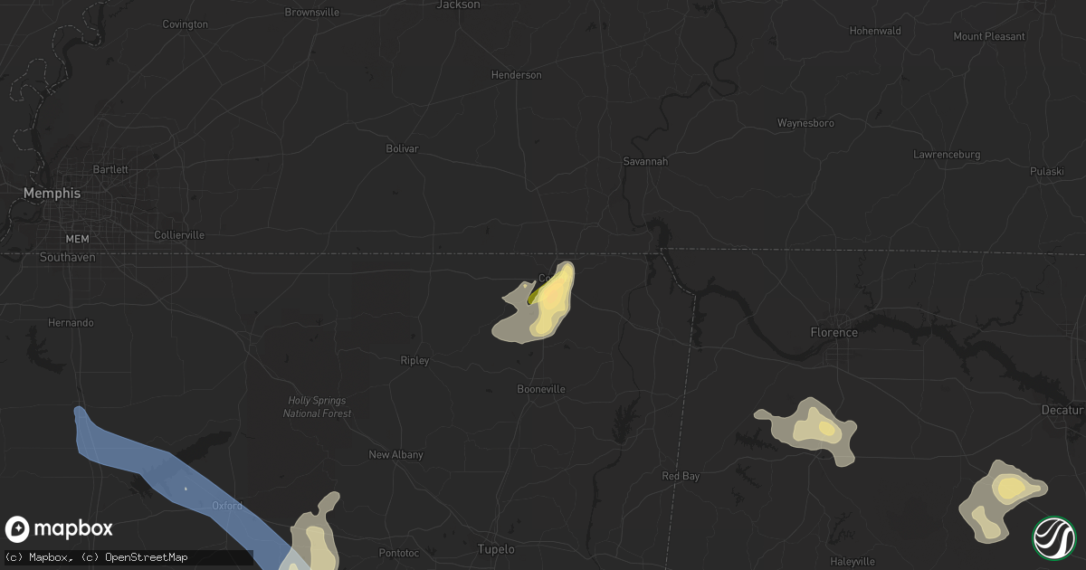 Hail map in Corinth, MS on September 6, 2023