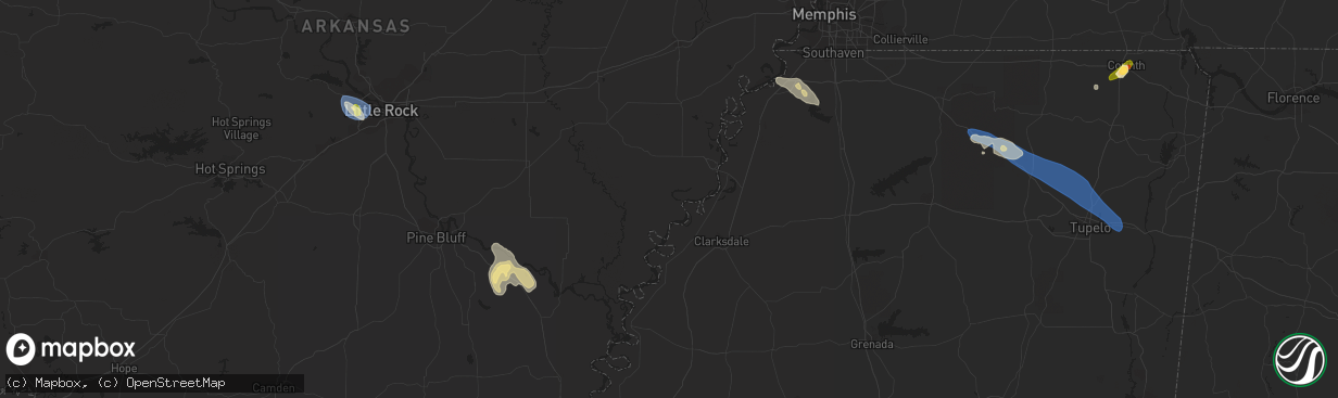 Hail map in De Queen, AR on September 6, 2023