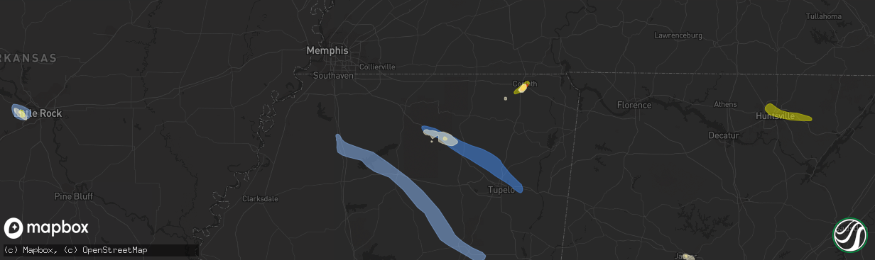 Hail map in Hickory Flat, MS on September 6, 2023