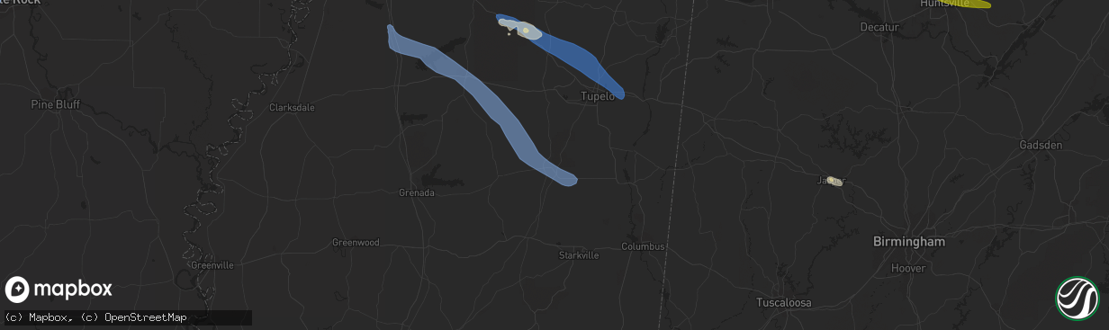 Hail map in Houston, MS on September 6, 2023