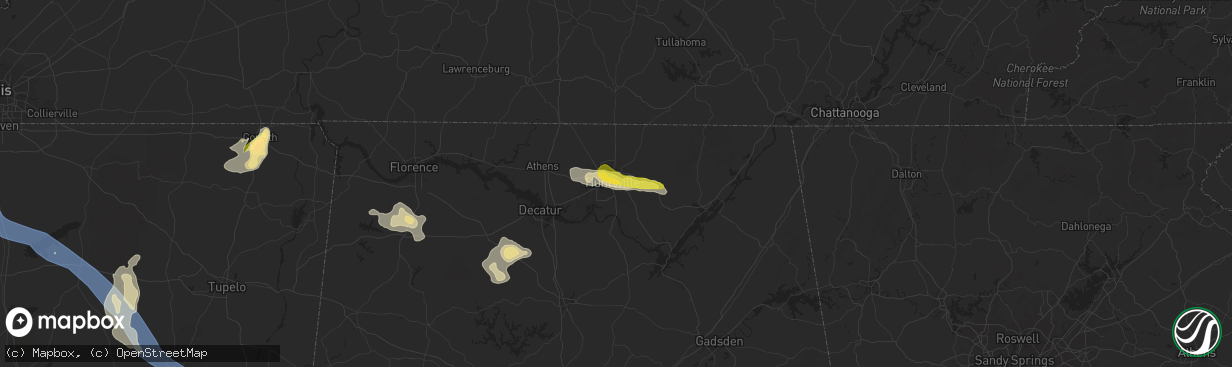 Hail map in Huntsville, AL on September 6, 2023