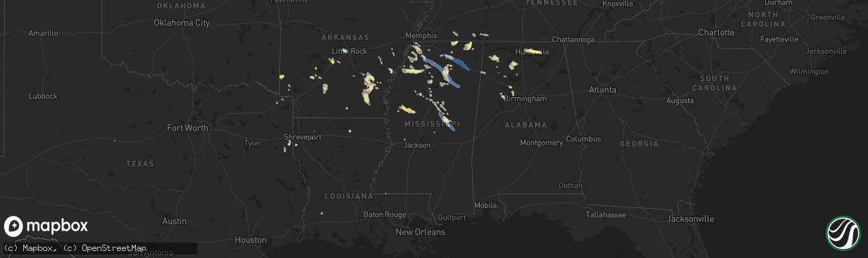 Hail map in Mississippi on September 6, 2023