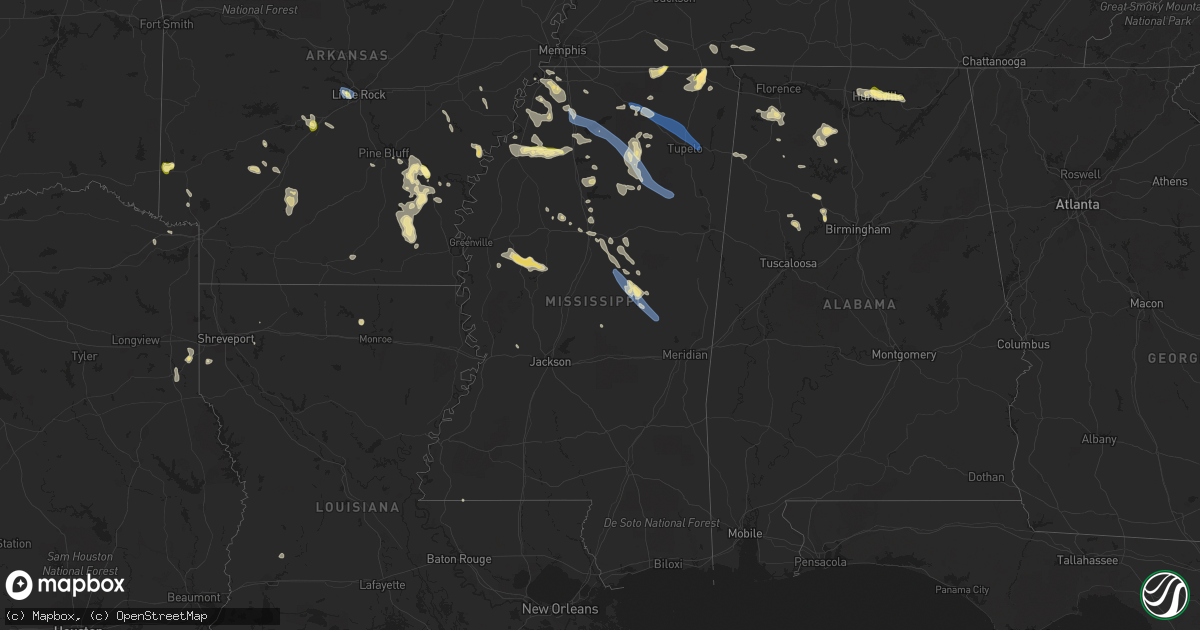 Hail map in Mississippi on September 6, 2023