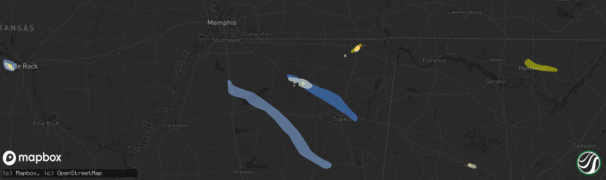 Hail map in Myrtle, MS on September 6, 2023