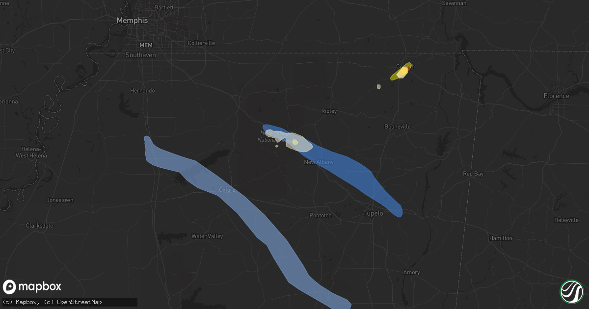 Hail map in Myrtle, MS on September 6, 2023