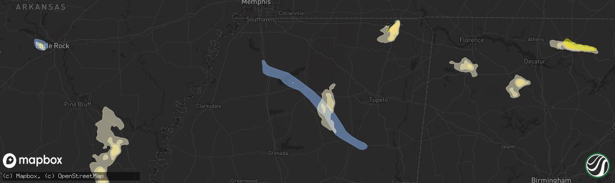 Hail map in Oxford, MS on September 6, 2023
