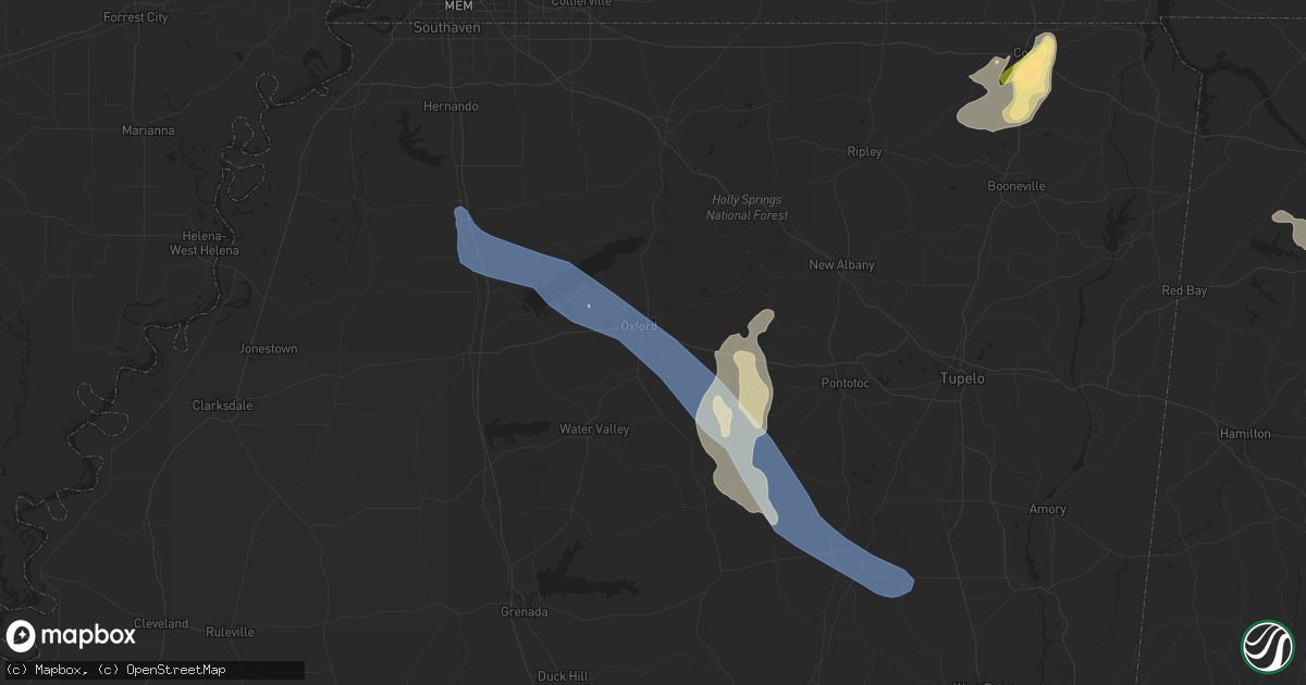 Hail map in Oxford, MS on September 6, 2023