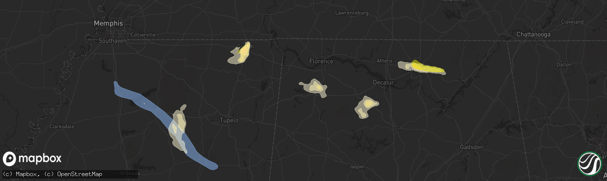 Hail map in Russellville, AL on September 6, 2023