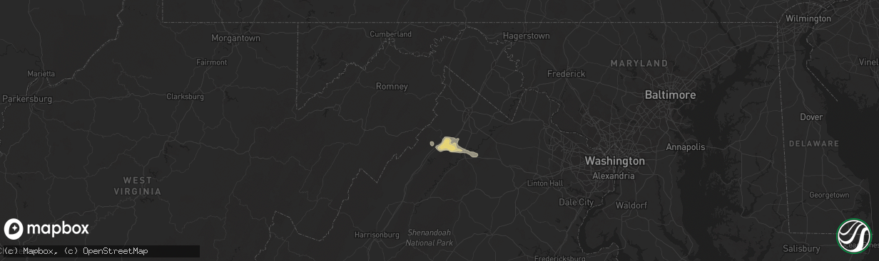 Hail map in Strasburg, VA on September 6, 2023