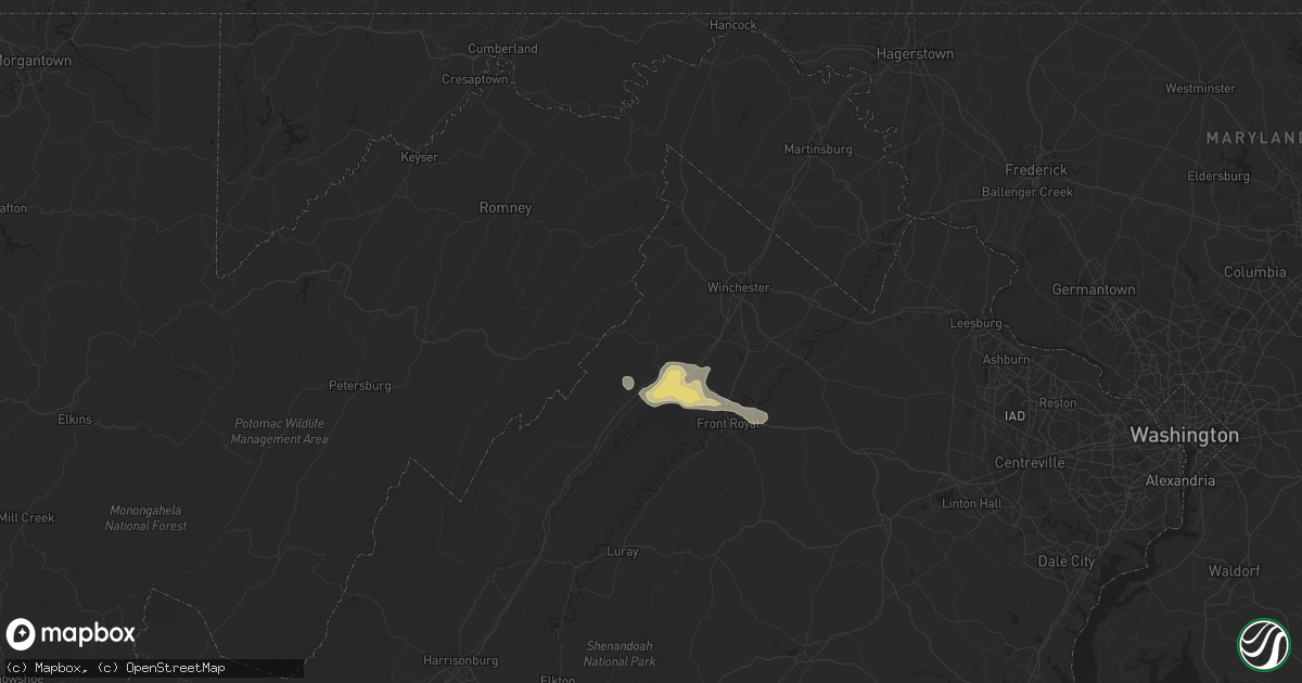 Hail map in Strasburg, VA on September 6, 2023