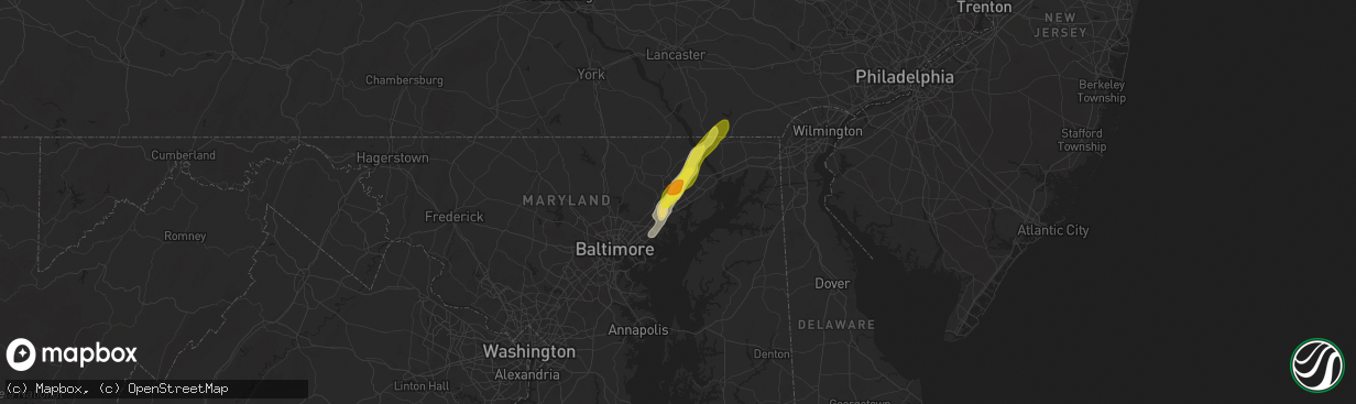 Hail map in Abingdon, MD on September 6, 2025