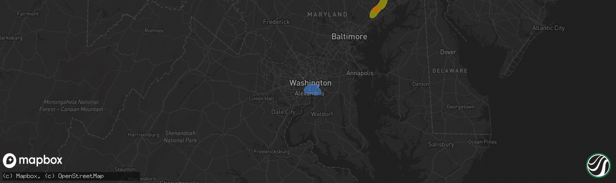 Hail map in Alexandria, VA on September 6, 2025