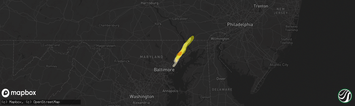 Hail map in Bel Air, MD on September 6, 2025