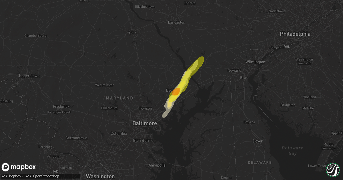Hail map in Bel Air, MD on September 6, 2025