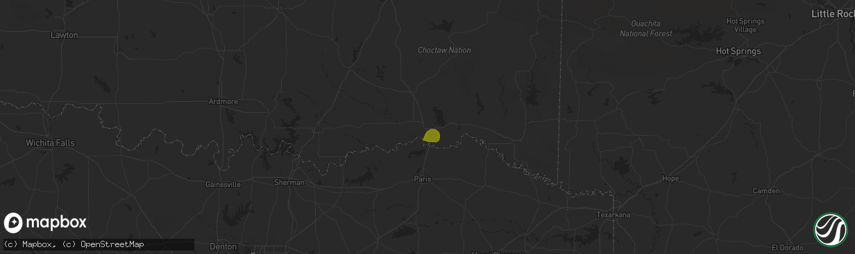 Hail map in Hugo, OK on September 6, 2025
