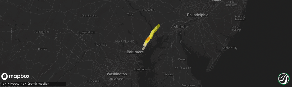 Hail map in Joppa, MD on September 6, 2025