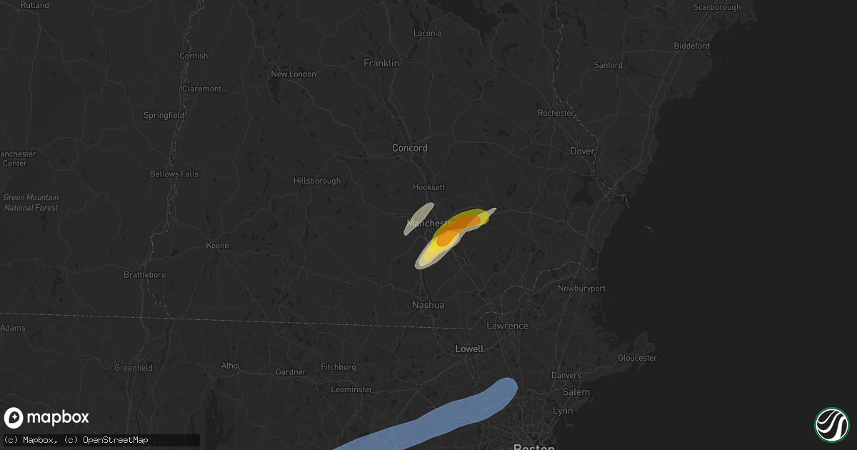 Hail map in Manchester, NH on September 6, 2025