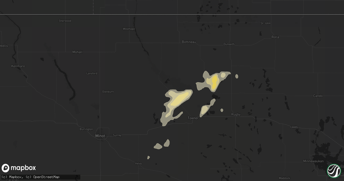 Hail map in Bantry, ND on September 6, 2026