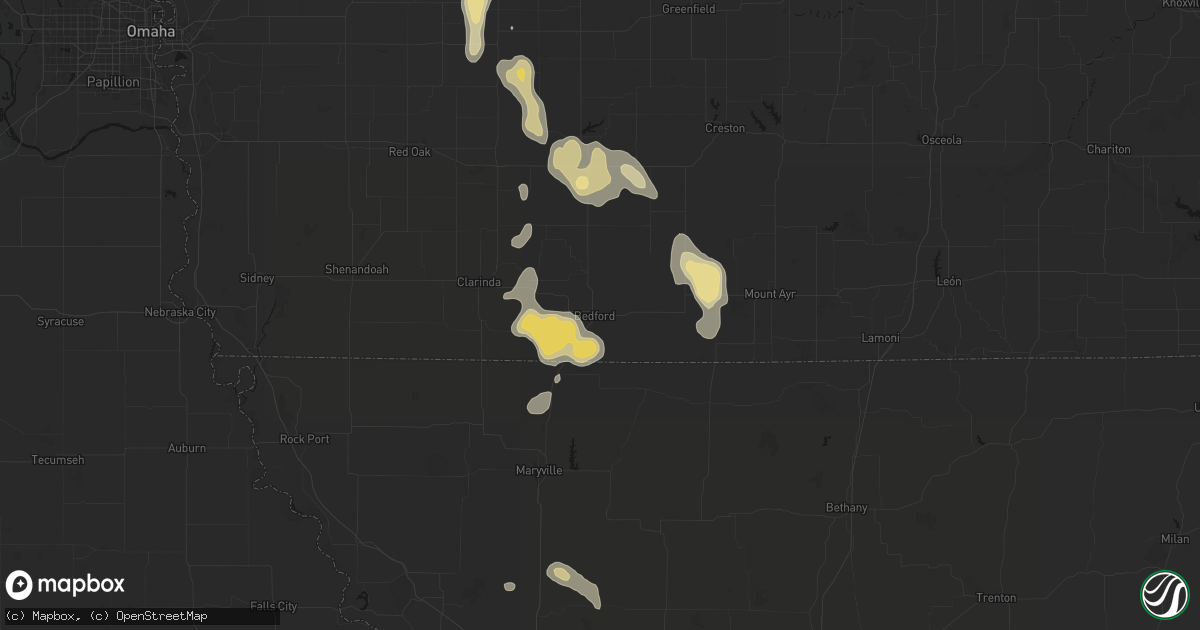 Hail map in Bedford, IA on September 6, 2026