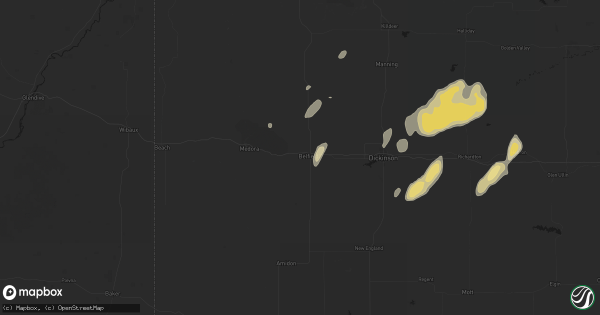 Hail map in Belfield, ND on September 6, 2026