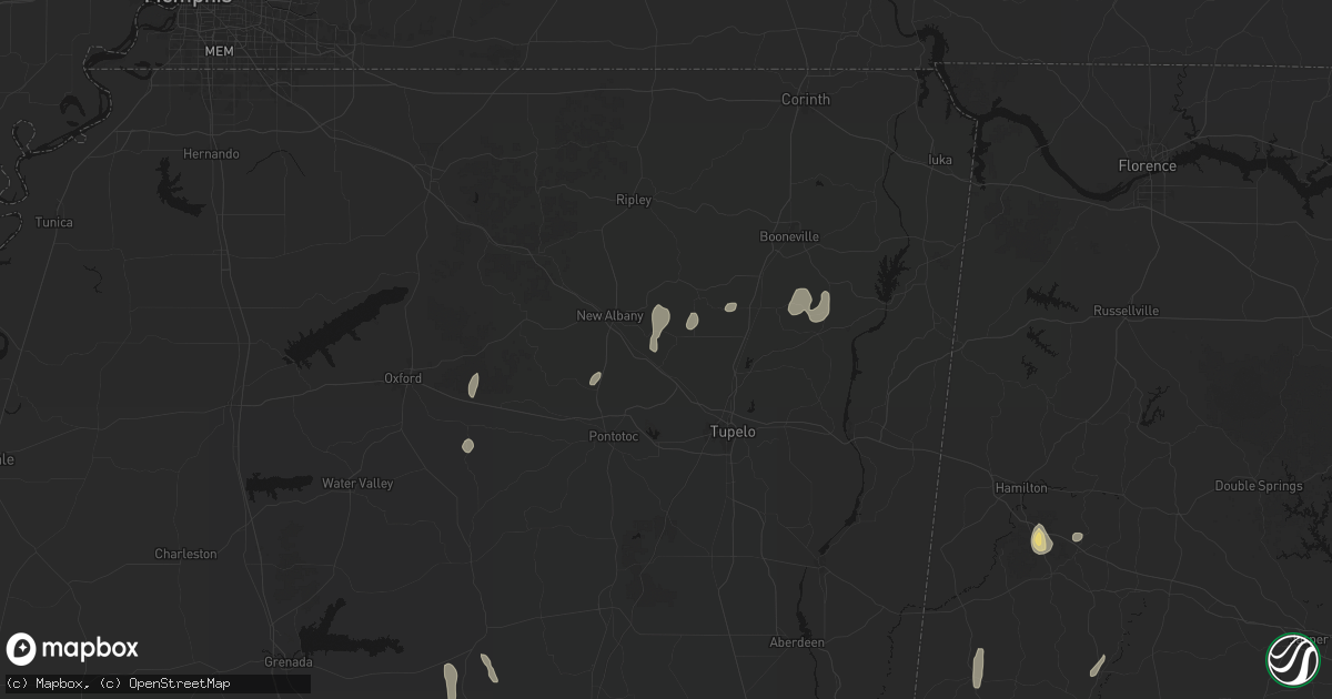 Hail map in Blue Springs, MS on September 6, 2026