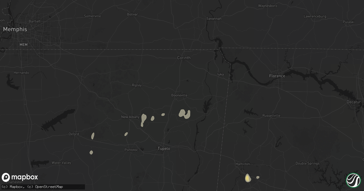 Hail map in Booneville, MS on September 6, 2026