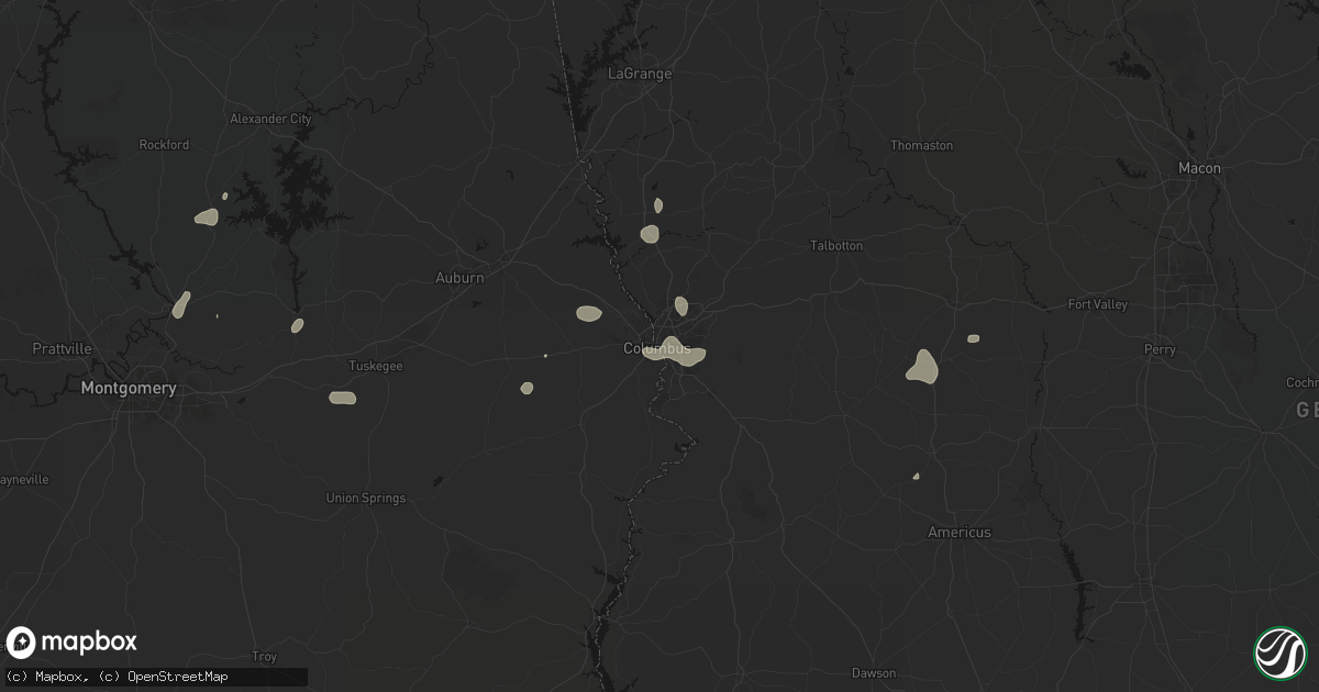 Hail map in Columbus, GA on September 6, 2026