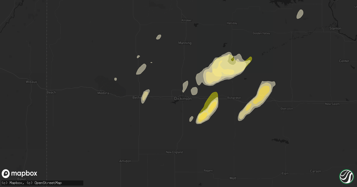 Hail map in Dickinson, ND on September 6, 2026