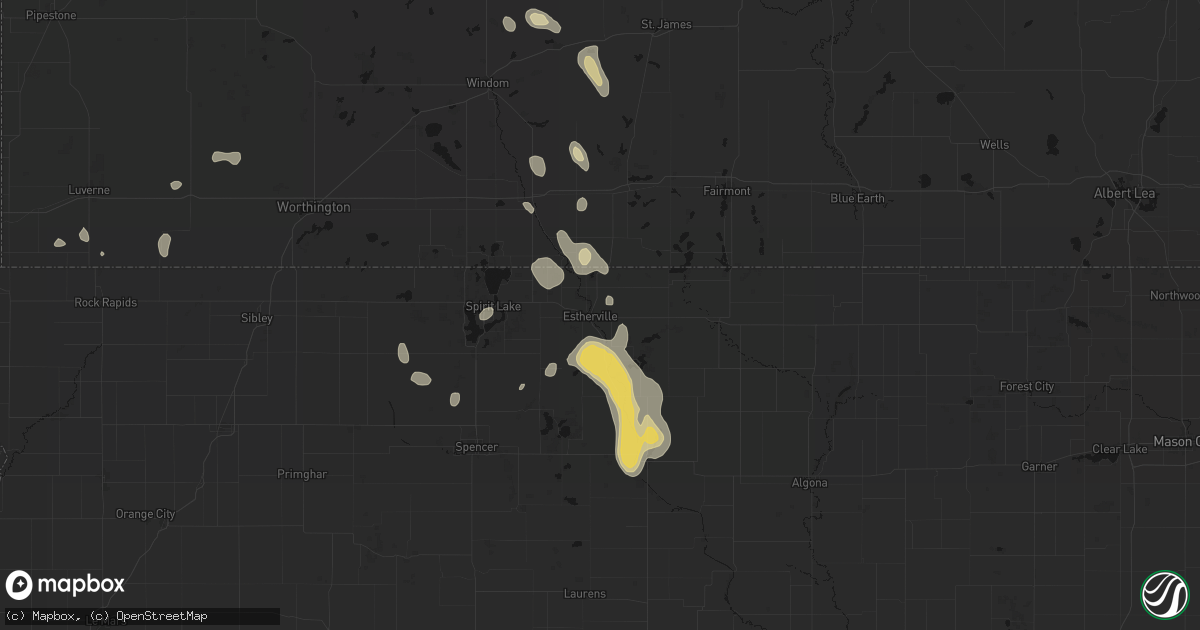 Hail map in Estherville, IA on September 6, 2026