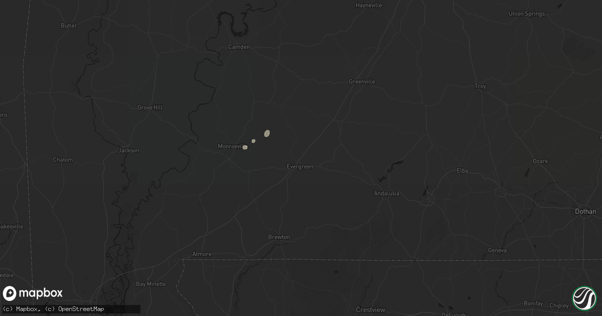 Hail map in Evergreen, AL on September 6, 2026