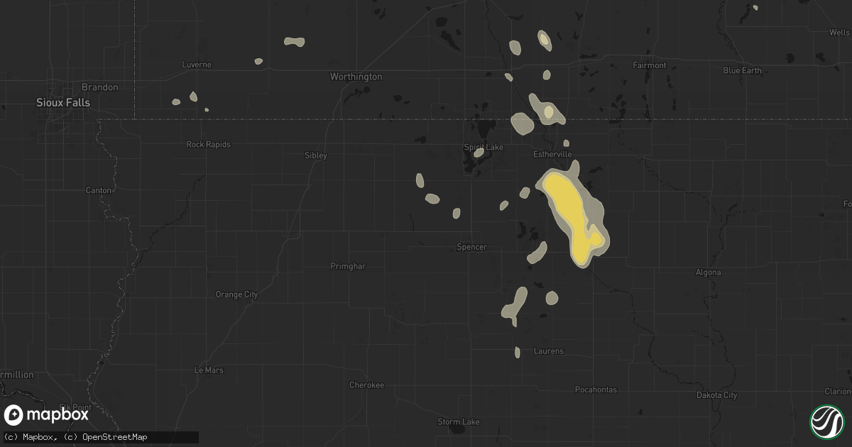 Hail map in Everly, IA on September 6, 2026