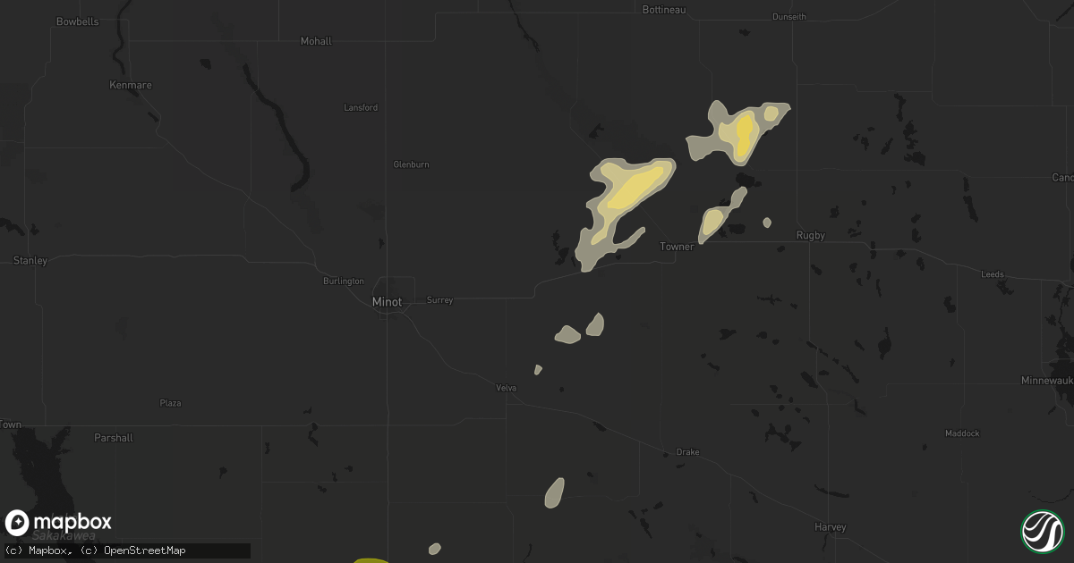 Hail map in Granville, ND on September 6, 2026