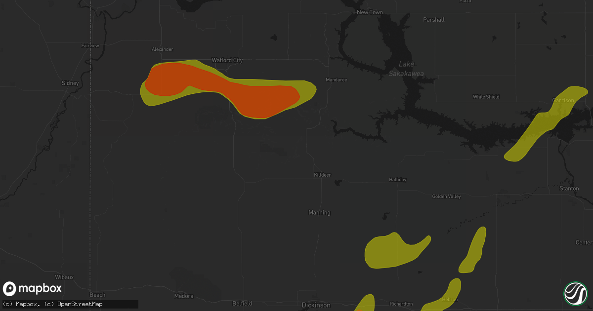 Hail map in Killdeer, ND on September 6, 2026