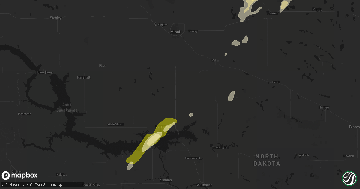 Hail map in Max, ND on September 6, 2026