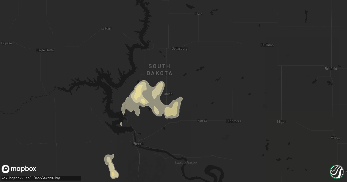 Hail map in Onida, SD on September 6, 2026