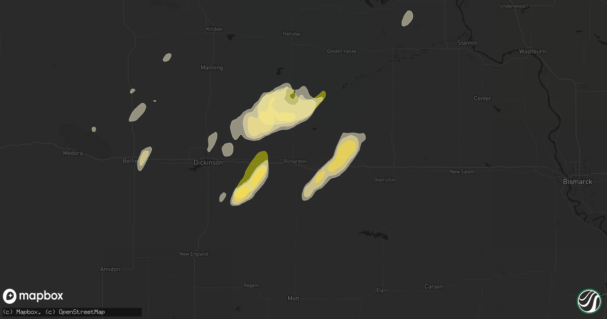 Hail map in Richardton, ND on September 6, 2026