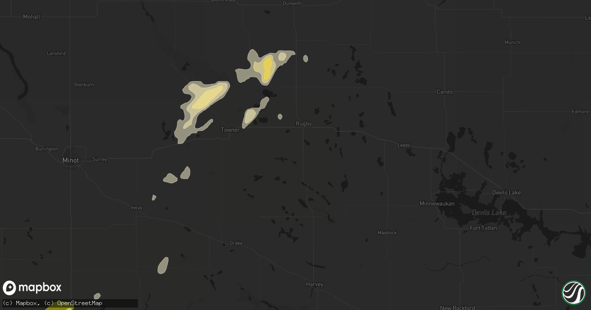 Hail map in Rugby, ND on September 6, 2026