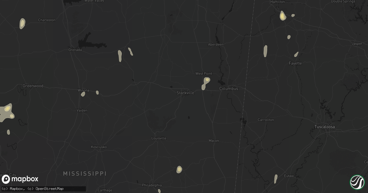 Hail map in Starkville, MS on September 6, 2026