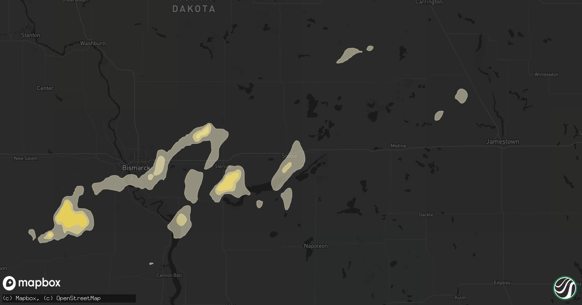 Hail map in Steele, ND on September 6, 2026