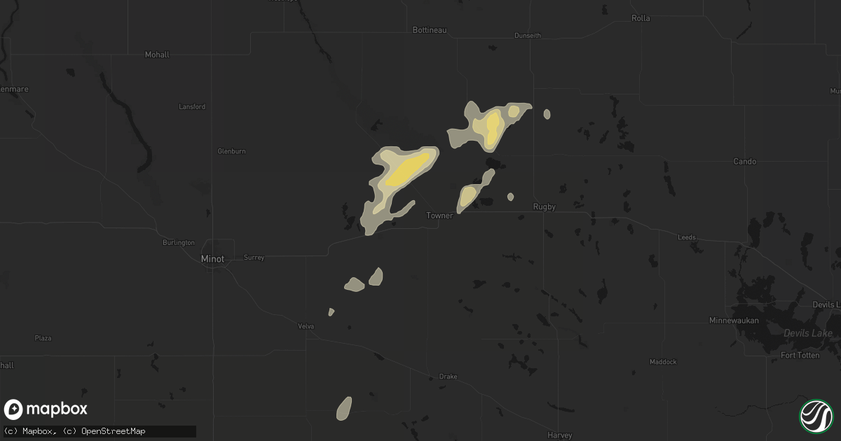 Hail map in Towner, ND on September 6, 2026