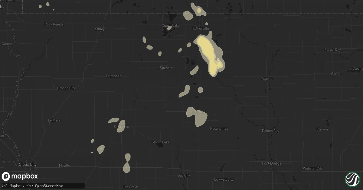 Hail map in Webb, IA on September 6, 2026