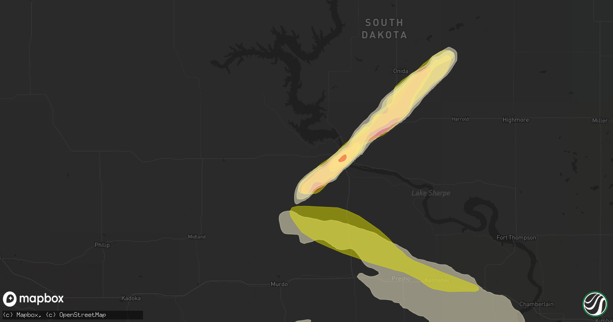 Hail map in Fort Pierre, SD on September 7, 2015