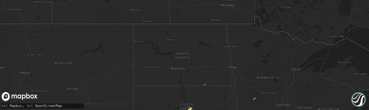 Hail map in North Dakota on September 7, 2015