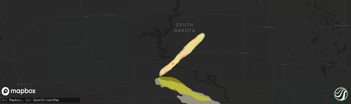 Hail map in Pierre, SD on September 7, 2015