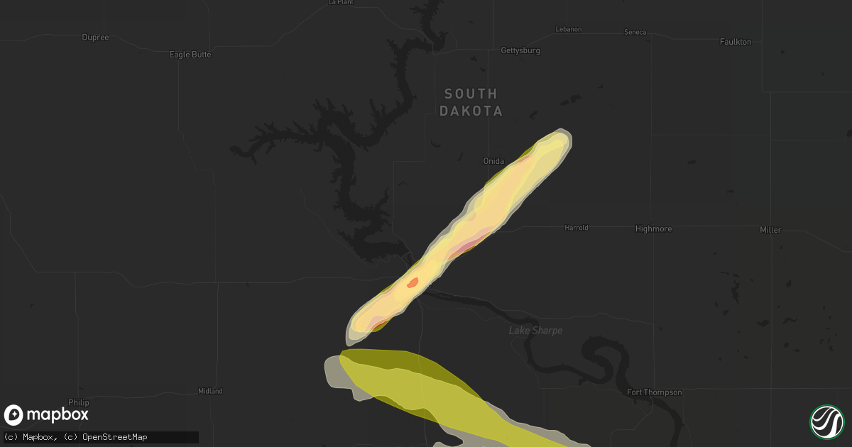 Hail map in Pierre, SD on September 7, 2015
